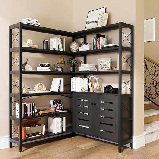 6-Shelf Corner Bookshelf, Vintage Industrial Corner Shelf Etagere Bookcase by WildhomeYourHomeFurnishingSolution