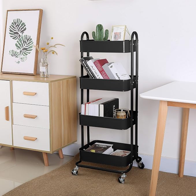 4-Tier Metal Mesh Utility Rolling Cart Storage Organizer Shelf Rack - Image 2