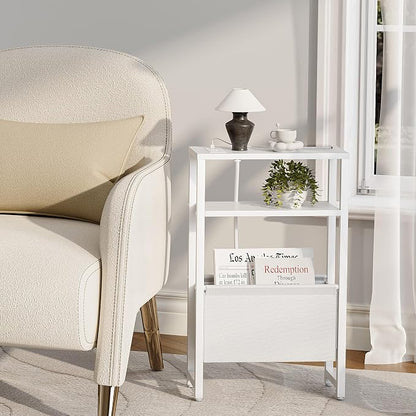 Narrow Side Table with Charging Station Slim End Table Sofa with Magazine Rack - Image 7