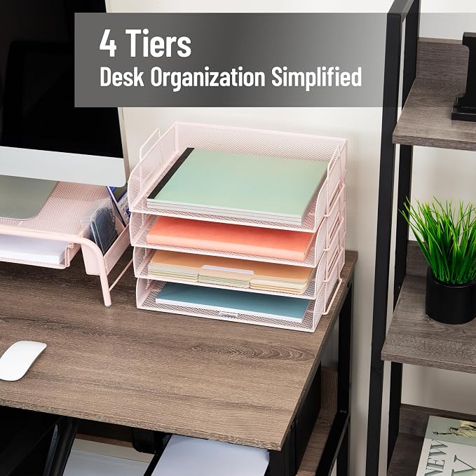 Mind Reader Stackable Paper Tray, Desktop Organizer, File Storage, Metal Mesh - Image 2