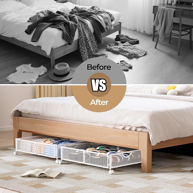 Yecaye Under Bed Storage with Wheels, 2 Pack Under Bed Shoe Storage Organizer - Image 5