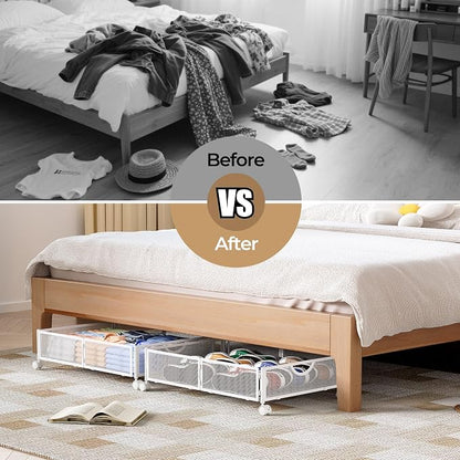Yecaye Under Bed Storage with Wheels, 2 Pack Under Bed Shoe Storage Organizer - Image 5