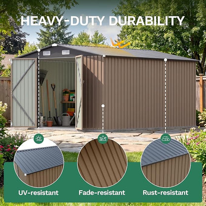 JUMMICO 10x12 FT Outdoor Storage Shed, Heavy Duty Metal Shed - Image 6