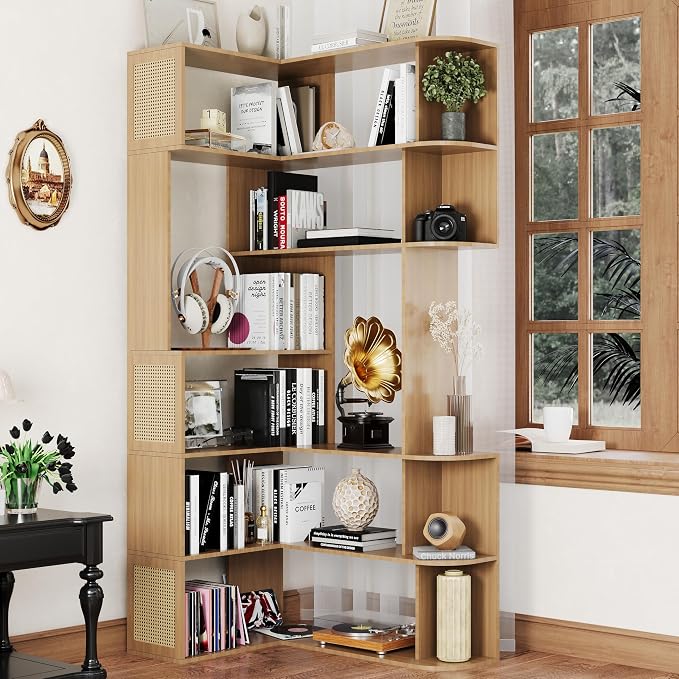 Corner Bookshelf 7-Tier, Farmhouse Corner Shelf, Tall Book Shelf L-Shaped Shelf - Image 7