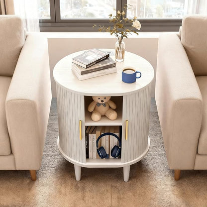 Nightstands Set of 2 & Charging Station, Fluted Accent Side Table - Image 5