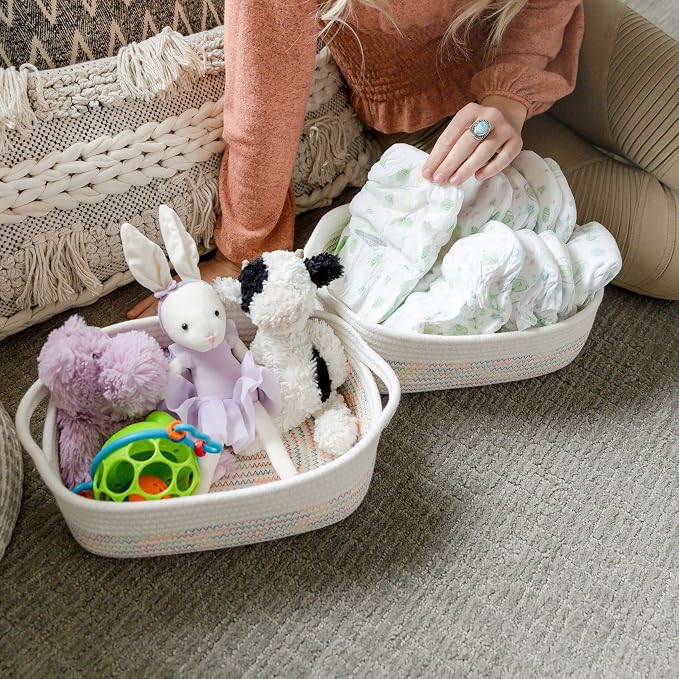 NaturalCozy 5-Piece Rectangle Storage Basket Set- Natural Cotton Rope Woven - Image 8