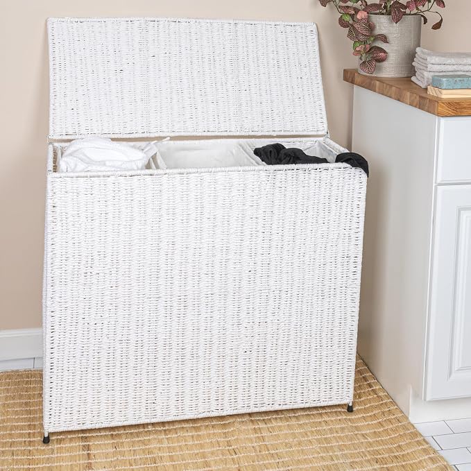Household Essentials 3 Compartment Laundry Sorter, Wicker Laundry Sorter - Image 3