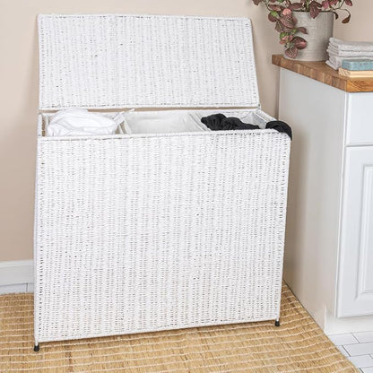 Household Essentials 3 Compartment Laundry Sorter, Wicker Laundry Sorter - Image 3