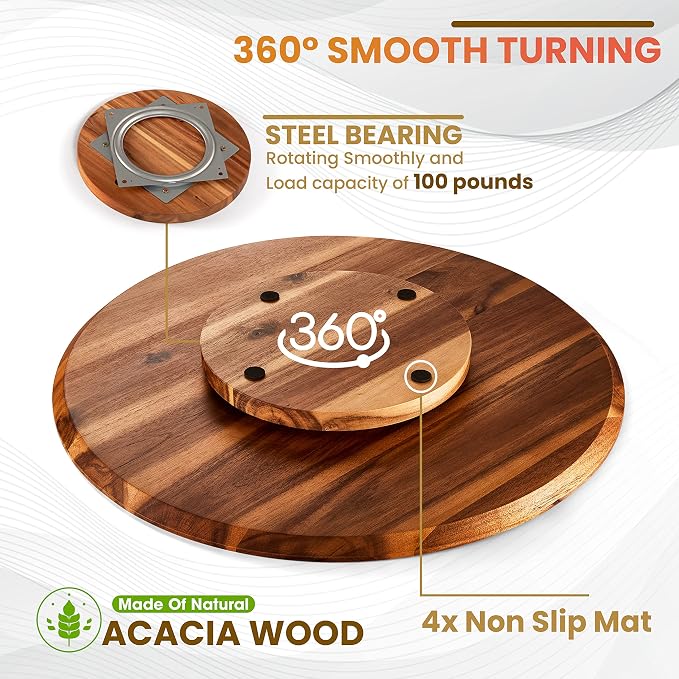21" Acacia Wood Lazy Susan for Table Top - Image 2