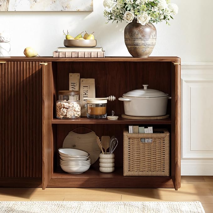 Evermagin 94.5" Fluted Walnut Buffet Cabinet - Image 3