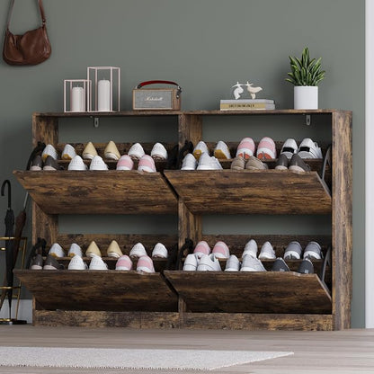 BORNOON Shoe Cabinet with 4 Flip Drawers, Narrow Hidden Shoe Storage Cabinet - Image 7