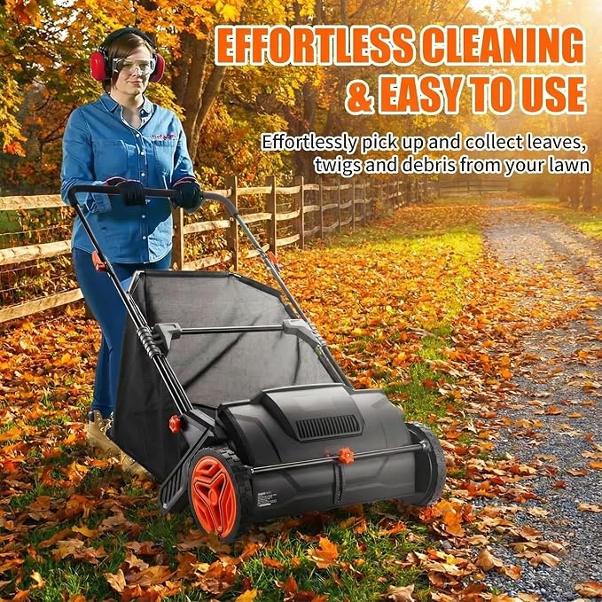 Hand Push Lawn Sweeper, 3.5 cu. ft. Large Mesh Collection Hopper Bag, 2 - Image 3