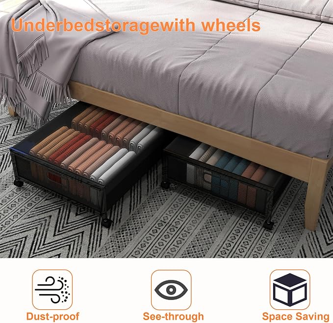 Under Bed Storage with Wheels, Rolling Underbed Storage Organizer, Heavy Duty - Image 5