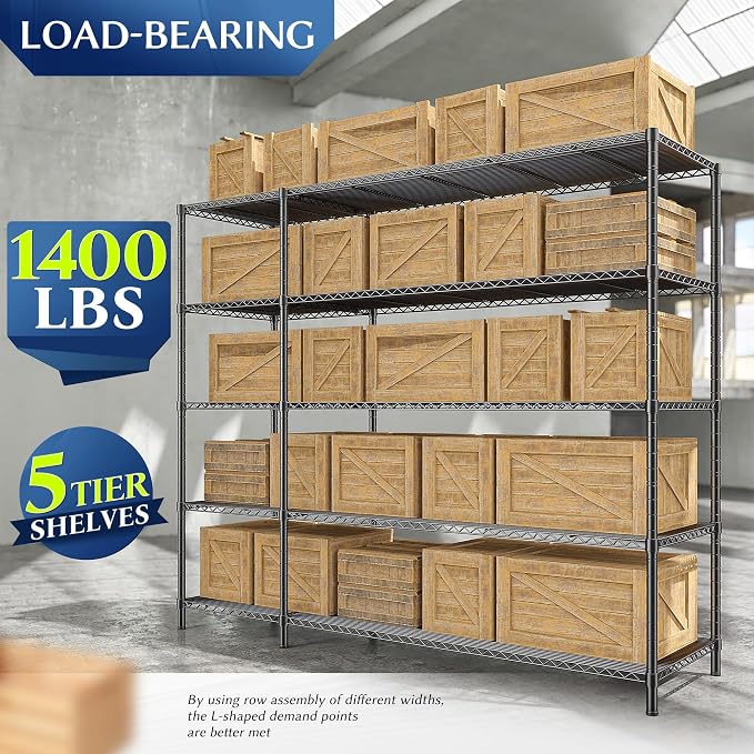 70.8H Wire Shelving Rack, 5Tier Metal Shelving Unit, 1400LBS Heavy Duty Storage - Image 6