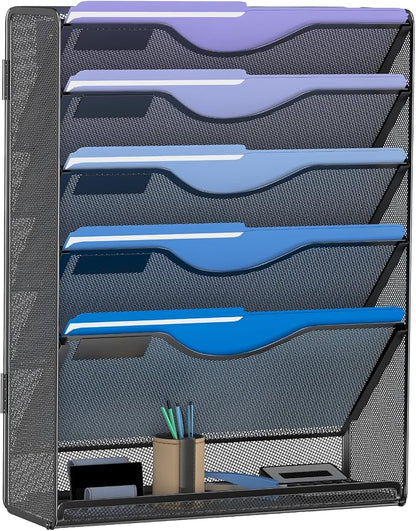 6 Tier Hanging File Organizer, Mesh Wall File Holder Paper Folder Rack by Gawerk