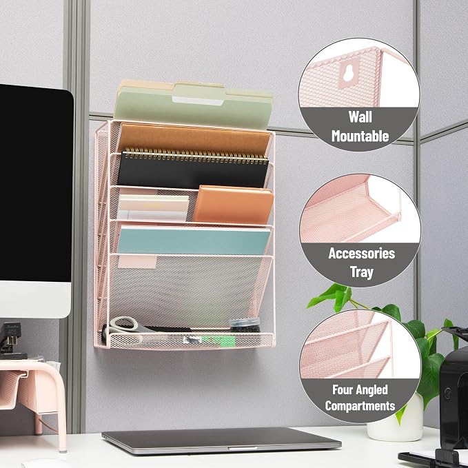 Mind Reader 5-Pocket Vertical File Storage, Desktop Organizer, Wall Mount - Image 4