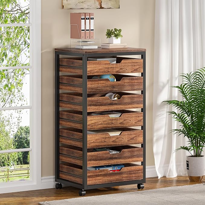 Tribesigns 7-Drawer File Cabinet, Wood Mobile Storage Drawer, Rustic Brown | by Unknown