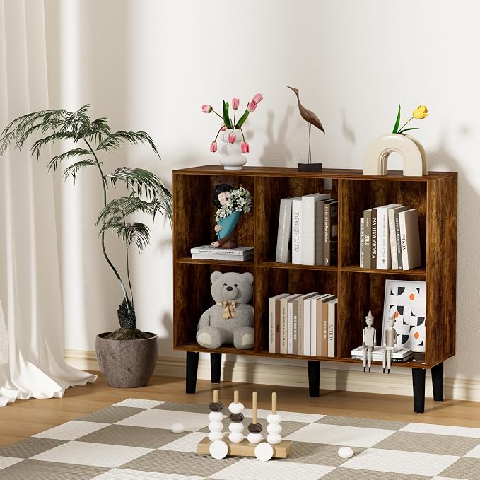 6 Cube Bookcase, Wooden Book Shelf Cube Storage Organizer - Image 2