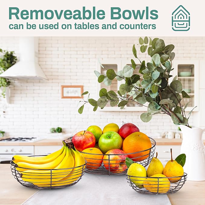 Home Intuition 3-Tier Hanging Fruit Produce Basket Heavy Duty Wire - Image 5