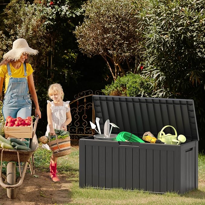 NUNU LAB 75 Gallon Outdoor Storage Box, Large Resin Sturdy Deck Box, Backyard - Image 6