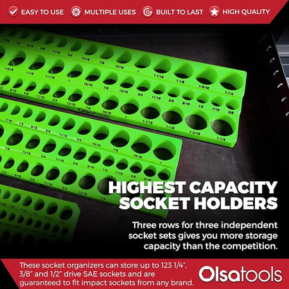 Olsa Tools Magnetic Socket Organizer | 3pc Socket Holder Kit | 1/2-Inch - Image 2