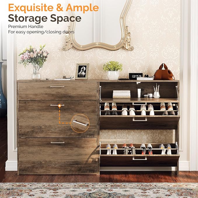 VINGLI Grey Shoe Cabinet for Entryway, Slim Shoe Rack Storage - Image 4