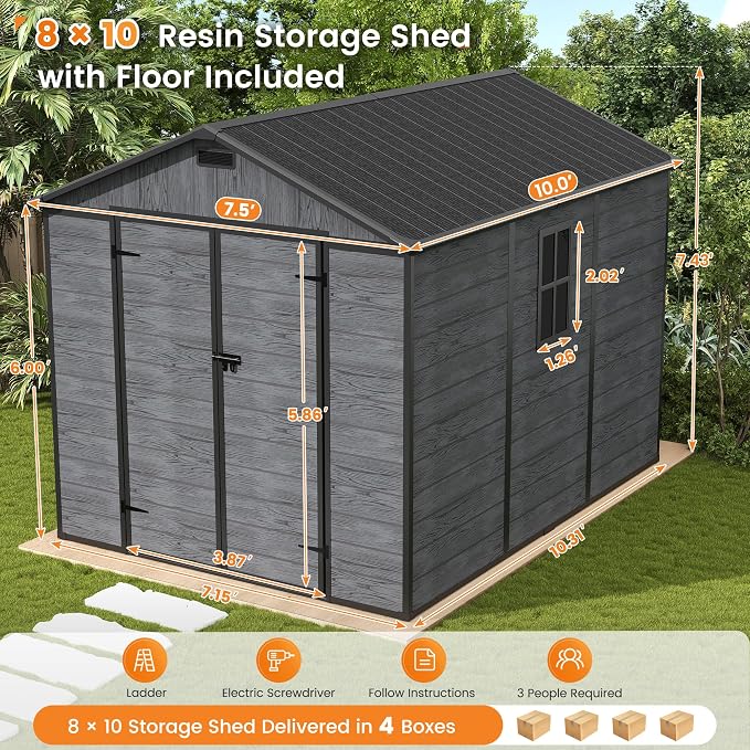 UDPATIO Outdoor Resin Storage Shed 8 x 10 FT, Plastic Storage Shed - Image 2