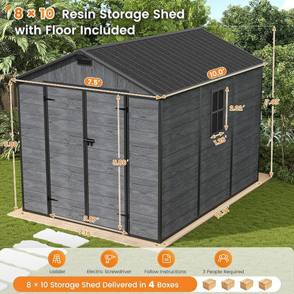 UDPATIO Outdoor Resin Storage Shed 8 x 10 FT, Plastic Storage Shed - Image 2