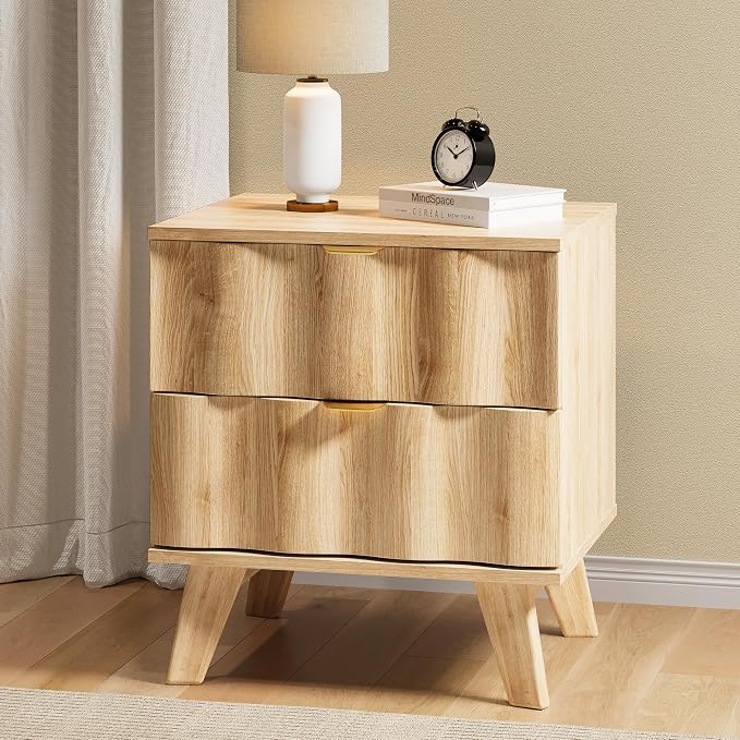 Nightstand, Bedside Table with 2 Drawers and Metal Handles, Sofa Side End Table - Image 5