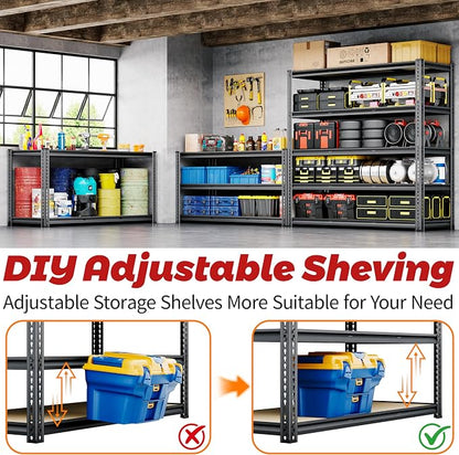 48"W Garage Shelving, 3050LBS Storage Shelves heavy duty, 5 Tier Metal Shelving - Image 7