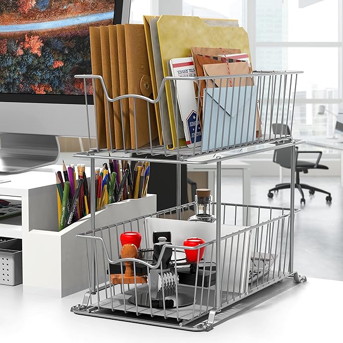 Simple Houseware 2 Tier Cabinet Wire Basket Drawer Organizer - Image 2