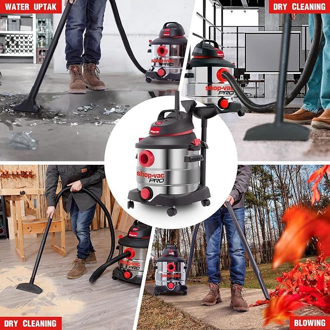 Shop-Vac 8 Gallon 6.0 Peak HP Wet/Dry Vacuum, Stainless Steel Tank, Portable - Image 6