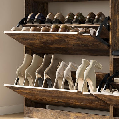 BORNOON Shoe Cabinet with Bench and 3 Flip Drawers, Slim Narrow Shoe Storage - Image 6
