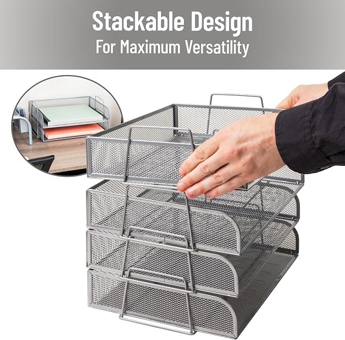 Mind Reader Stackable Paper Tray, Desktop Organizer, File Storage, Metal Mesh - Image 4