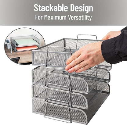 Mind Reader Stackable Paper Tray, Desktop Organizer, File Storage, Metal Mesh - Image 4