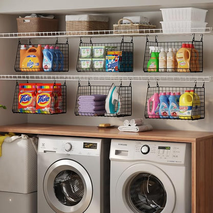 Sonyabecca 3-Pack Hanging Laundry Baskets, Foldable Metal Wire Shelves - Image 3