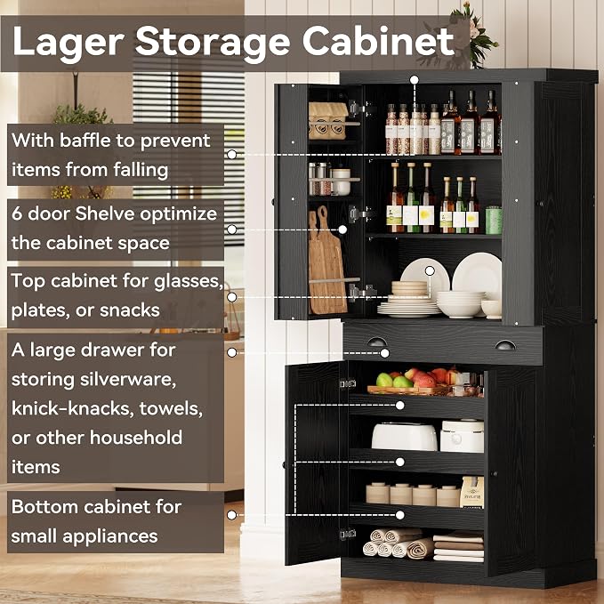 IRONCK Kitchen Pantry Cabinet 72" Height, Freestanding Cupboard - Image 4