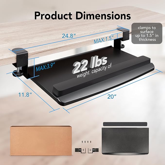 EHO Clamp-On Retractable Adjustable Keyboard Tray, Under Desk Ergonomic - Image 7