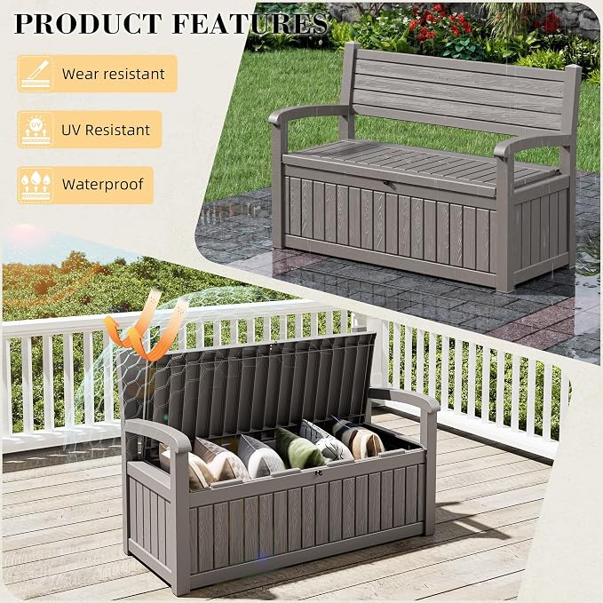 80-Gallon Lockable Outdoor Storage Bench, Waterproof Outdoor Deck Storage Boxes - Image 5