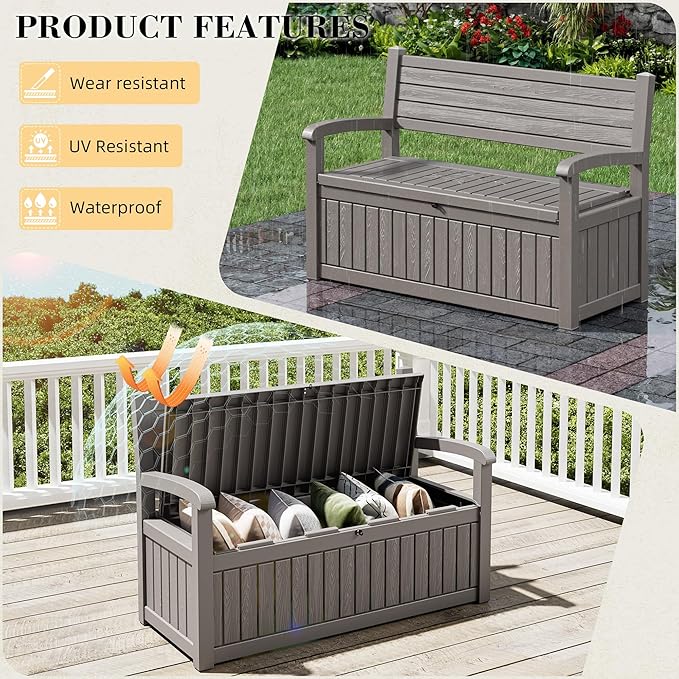 80 Gallon Outdoor Storage Bench Waterproof, Storage Outdoor Porch Bench Doubles - Image 5