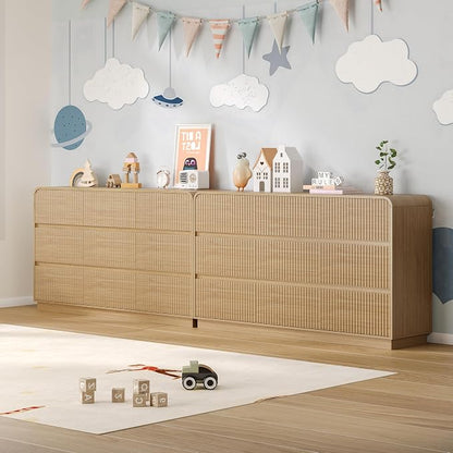 Dresser for Bedroom with 9 Drawers, Fluted Chest of Drawers with Round Curved - Image 6