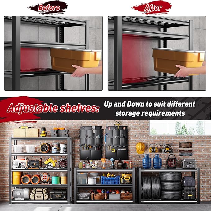 REIBII Storage Shelves, Heavy Duty Garage Shelving Load 2500LBS, 5-Tier Garage - Image 6