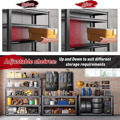 REIBII Storage Shelves, Heavy Duty Garage Shelving Load 2500LBS, 5-Tier Garage - Image 6