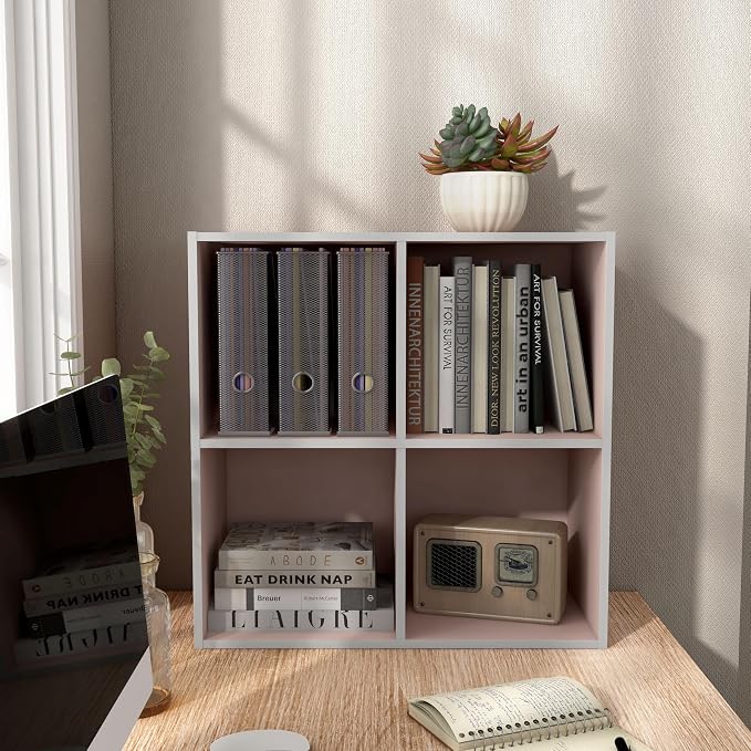 Homes: Inside + Out Apexa 4-Cube Storage Organizer Shelves, Stackable Wood - Image 2
