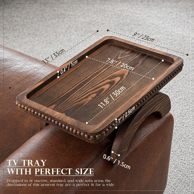 Pine Wood Couch Tray with Beaded Edge - Image 2
