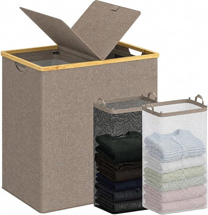 efluky Laundry Hamper with Lid, Double Laundry Basket with 2 Removable Bags by efluky