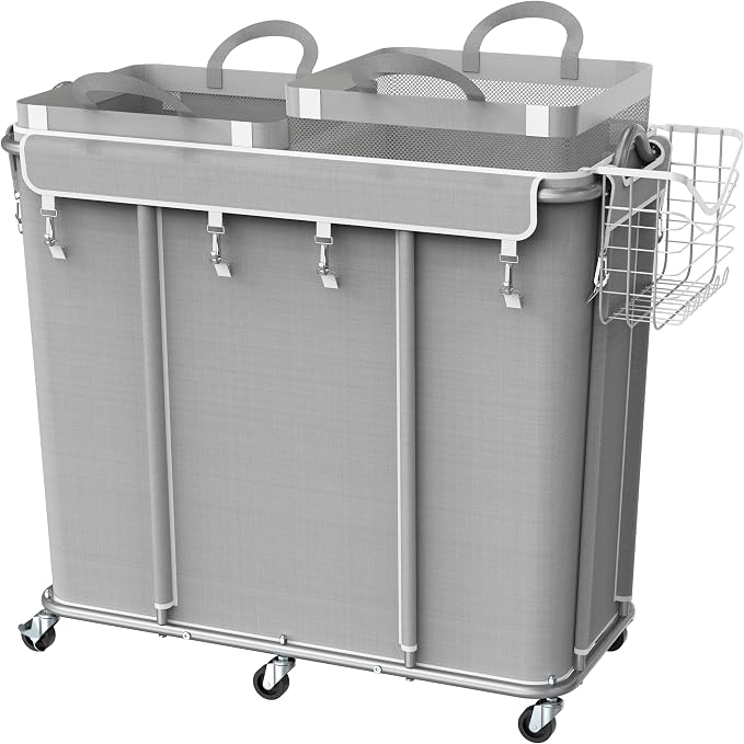 Simple Houseware Extra Large 2 Section Rolling Laundry Cart 265 Liter – Heavy by SimpleHouseware