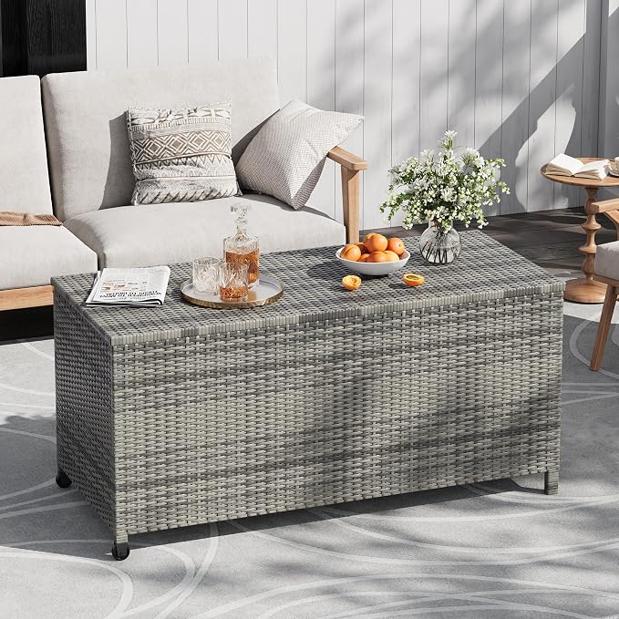 125 Gallon Large Deck Box Waterproof PE Rattan Outdoor Storage Box - Image 4