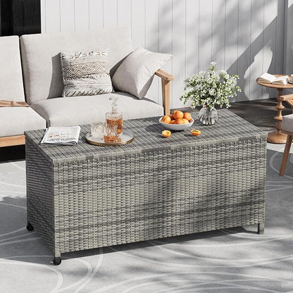 125 Gallon Large Deck Box Waterproof PE Rattan Outdoor Storage Box - Image 4