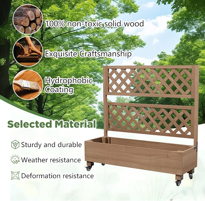 Raised Garden Bed with Wheels Outdoor, Large Garden Planter Box Tomato Flower - Image 5